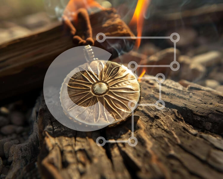 Intra Συλλεκτικό Ξύλινο Παζλ Plywood  4mm - Χρυσό μενταγιόν σε ξύλο από τη φωτιά Σε Ξύλινο Κουτί - Διαστάσεις: 10x10 cm – 25 κομμάτια