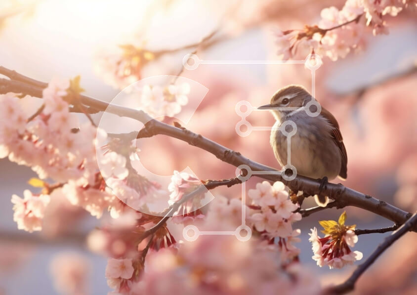 Intra Συλλεκτικό Ξύλινο Παζλ Plywood  4mm - Μικρό πουλί στον κλάδο της κερασιάς Σε Ξύλινο Κουτί - Διαστάσεις: 10x10 cm – 25 κομμάτια