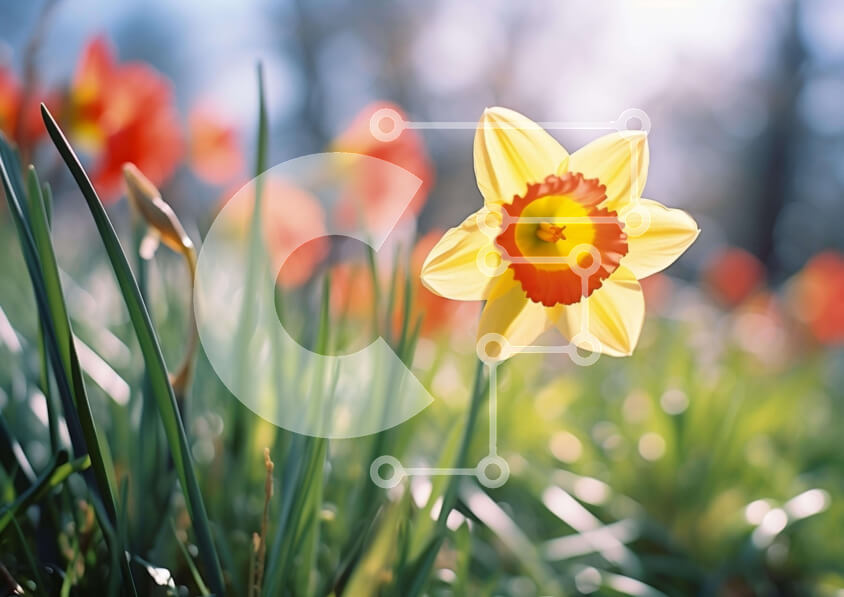 Intra Συλλεκτικό Ξύλινο Παζλ Plywood  4mm - Ζωντανό κίτρινο και πορτοκαλί λουλούδι σε πράσινο γρασίδι Σε Ξύλινο Κουτί - Διαστάσεις: 10x10 cm – 25 κομμάτια