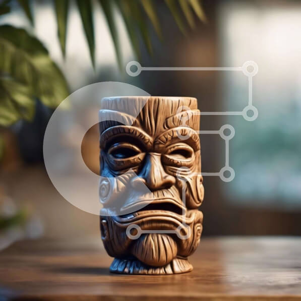 Intra Συλλεκτικό Ξύλινο Παζλ Plywood  4mm - Ξύλινο κύπελλο Tiki σε ημιτελές ξύλινο τραπέζι Σε Ξύλινο Κουτί - Διαστάσεις: 10x10 cm – 25 κομμάτια