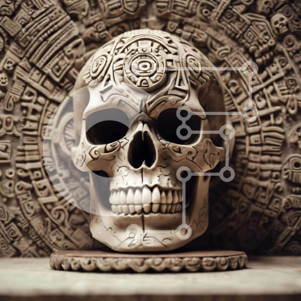 Intra Συλλεκτικό Ξύλινο Παζλ Plywood  4mm - Κρανίο ζάχαρης σε σκαλιστό πέτρινο τοίχο Σε Ξύλινο Κουτί - Διαστάσεις Puzzle: 10x10 cm – 25 κομμάτια