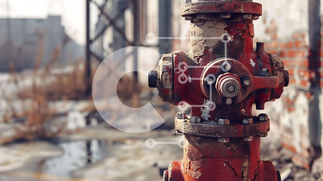 Intra Συλλεκτικό Ξύλινο Παζλ Plywood  4mm - Σκουριασμένος πυροσβεστικός κρουνός σε αστικό περιβάλλον Σε Ξύλινο Κουτί - Διαστάσεις Puzzle: 10x10 cm – 25 κομμάτια