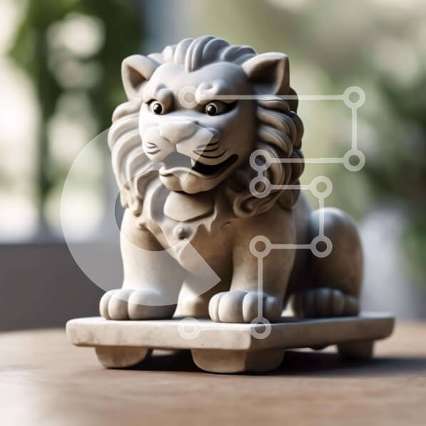 Intra Συλλεκτικό Ξύλινο Παζλ Plywood  4mm - Πέτρινο άγαλμα λιονταριού σε ξύλινη πλατφόρμα Σε Ξύλινο Κουτί - Διαστάσεις: 10x10 cm – 25 κομμάτια