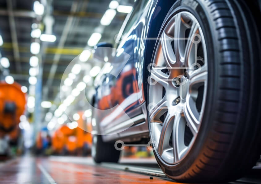 Intra Συλλεκτικό Ξύλινο Παζλ Plywood  4mm - Ελαστικό αυτοκινήτου στη γραμμή συναρμολόγησης αυτοκινήτου Σε Ξύλινο Κουτί - Διαστάσεις Puzzle: 10x10 cm – 25 κομμάτια