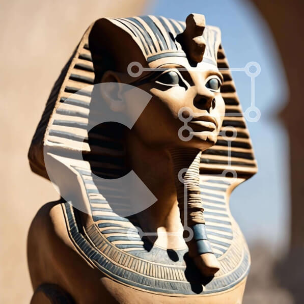 Intra Συλλεκτικό Ξύλινο Παζλ Plywood  4mm - Αρχαίο αιγυπτιακό άγαλμα Φαραώ Σε Ξύλινο Κουτί - Διαστάσεις Puzzle: 10x10 cm – 25 κομμάτια