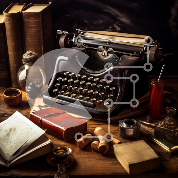 Intra Συλλεκτικό Ξύλινο Παζλ Plywood  4mm - Vintage γραφομηχανή και βιβλία σε ξύλινο τραπέζι Σε Ξύλινο Κουτί - Διαστάσεις: 10x10 cm – 25 κομμάτια