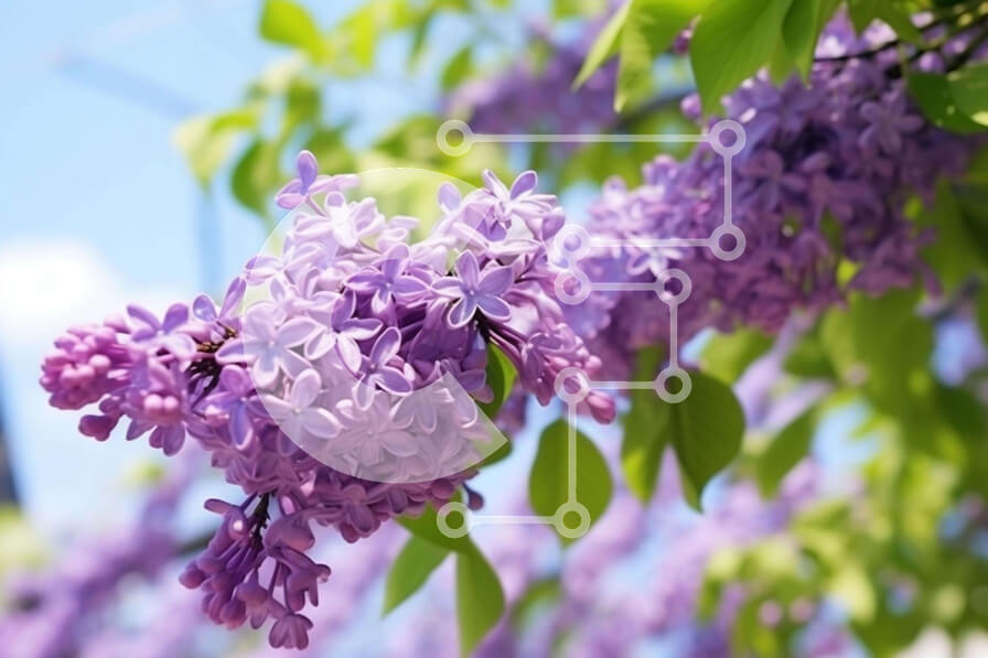 Intra Συλλεκτικό Ξύλινο Παζλ Plywood  4mm - Μωβ λιλά λουλούδια σε φόντο μπλε του ουρανού Σε Ξύλινο Κουτί - Διαστάσεις: 10x10 cm – 25 κομμάτια