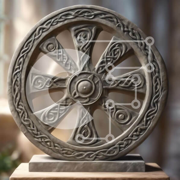 Intra Συλλεκτικό Ξύλινο Παζλ Plywood  4mm - Πέτρινη ρόδα με κέλτικα σχέδια σε ξύλινη βάση Σε Ξύλινο Κουτί - Διαστάσεις: 10x10 cm – 25 κομμάτια