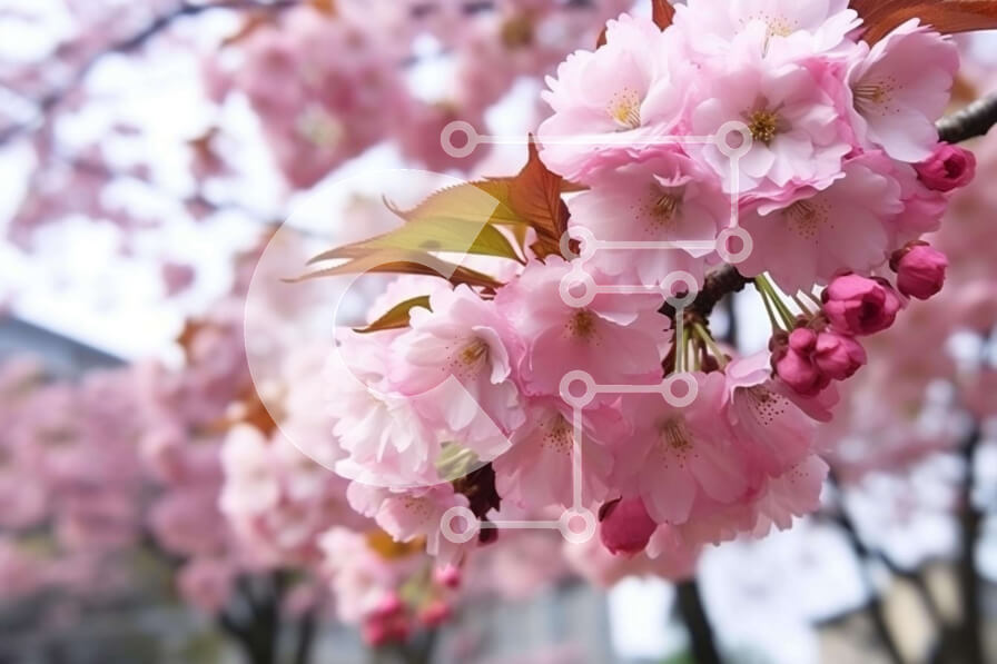 Intra Συλλεκτικό Ξύλινο Παζλ Plywood  4mm - Γαλήνια ροζ άνθη κερασιάς που ανθίζουν την άνοιξη Σε Ξύλινο Κουτί - Διαστάσεις: 10x10 cm – 25 κομμάτια