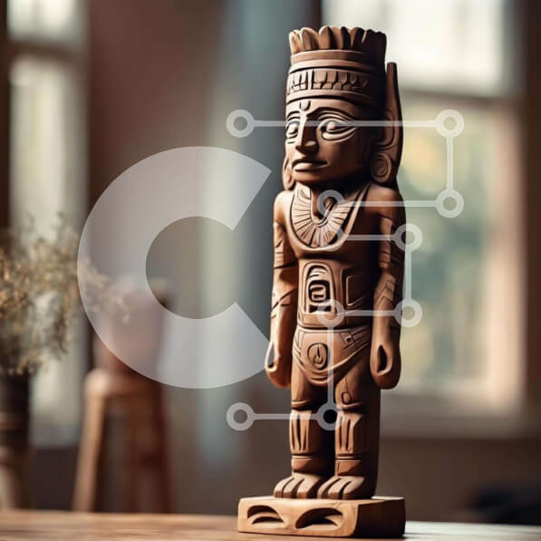 Intra Συλλεκτικό Ξύλινο Παζλ Plywood  4mm - Ξύλινο άγαλμα ενός ιθαγενούς στο τραπέζι Σε Ξύλινο Κουτί - Διαστάσεις: 10x10 cm – 25 κομμάτια