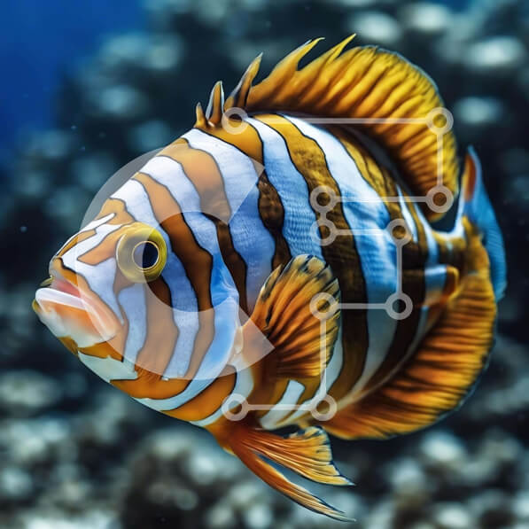 Intra Συλλεκτικό Ξύλινο Παζλ Plywood  4mm - Πορτοκαλί και άσπρο ριγέ ψάρι στον ωκεανό Σε Ξύλινο Κουτί - Διαστάσεις: 10x10 cm – 25 κομμάτια