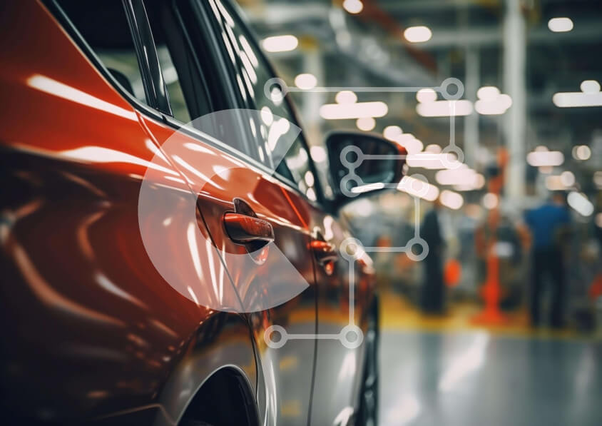 Intra Συλλεκτικό Ξύλινο Παζλ Plywood  4mm - Κόκκινο αυτοκίνητο στη γραμμή συναρμολόγησης στις εγκαταστάσεις κατασκευής αυτοκινήτων Σε Ξύλινο Κουτί - Διαστάσεις Puzzle: 10x10 cm – 25 κομμάτια