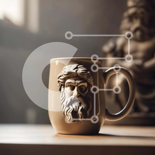 Intra Συλλεκτικό Ξύλινο Παζλ Plywood  4mm - Καλλιτεχνική κούπα καφέ με πρόσωπο αρχαιοελληνικού θεού και αγάλματα Σε Ξύλινο Κουτί - Διαστάσεις: 10x10 cm – 25 κομμάτια