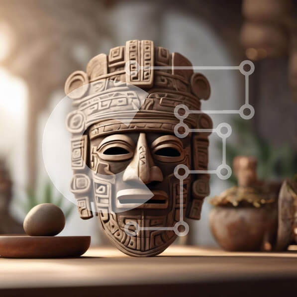 Intra Συλλεκτικό Ξύλινο Παζλ Plywood  4mm - Εμπνευσμένη από τους Αζτέκους Μάσκα και Έκθεση κεραμικής Σε Ξύλινο Κουτί - Διαστάσεις Puzzle: 10x10 cm – 25 κομμάτια