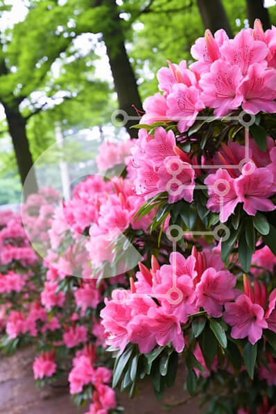 Σετ των 2 Intra Συλλεκτικό Ξύλινο Παζλ Plywood  4mm - Ροζ λουλούδια Azalea που ανθίζουν στο πάρκο Σε Ξύλινο Κουτί - Διαστάσεις: 10x10 cm – 25 κομμάτια