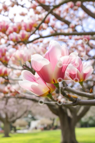 Σετ των 2 Intra Συλλεκτικό Ξύλινο Παζλ Plywood  4mm - Ροζ δέντρο μανόλιας σε πλήρη άνθιση Σε Ξύλινο Κουτί - Διαστάσεις: 10x10 cm – 25 κομμάτια