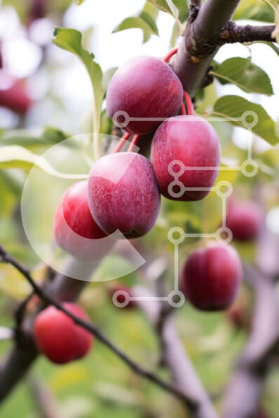 Σετ των 2 Intra Συλλεκτικό Ξύλινο Παζλ Plywood  4mm - Ώριμα κόκκινα δαμάσκηνα στον κλάδο δέντρων Σε Ξύλινο Κουτί - Διαστάσεις: 10x10 cm – 25 κομμάτια