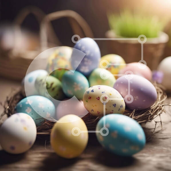 Intra Συλλεκτικό Ξύλινο Παζλ Plywood  4mm - Πολύχρωμα Πασχαλινά αυγά στο καλάθι Σε Ξύλινο Κουτί - Διαστάσεις Puzzle: 10x10 cm – 25 κομμάτια