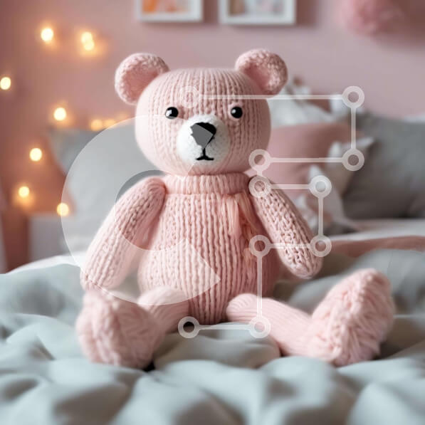 Intra Συλλεκτικό Ξύλινο Παζλ Plywood  4mm - Πλεκτό ροζ αρκουδάκι στο κρεβάτι Σε Ξύλινο Κουτί - Διαστάσεις: 10x10 cm – 25 κομμάτια