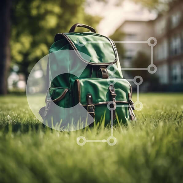 Intra Συλλεκτικό Ξύλινο Παζλ Plywood  4mm - Πράσινο σακίδιο πλάτης στη φύση με κτίρια και δέντρα Σε Ξύλινο Κουτί - Διαστάσεις: 10x10 cm – 25 κομμάτια