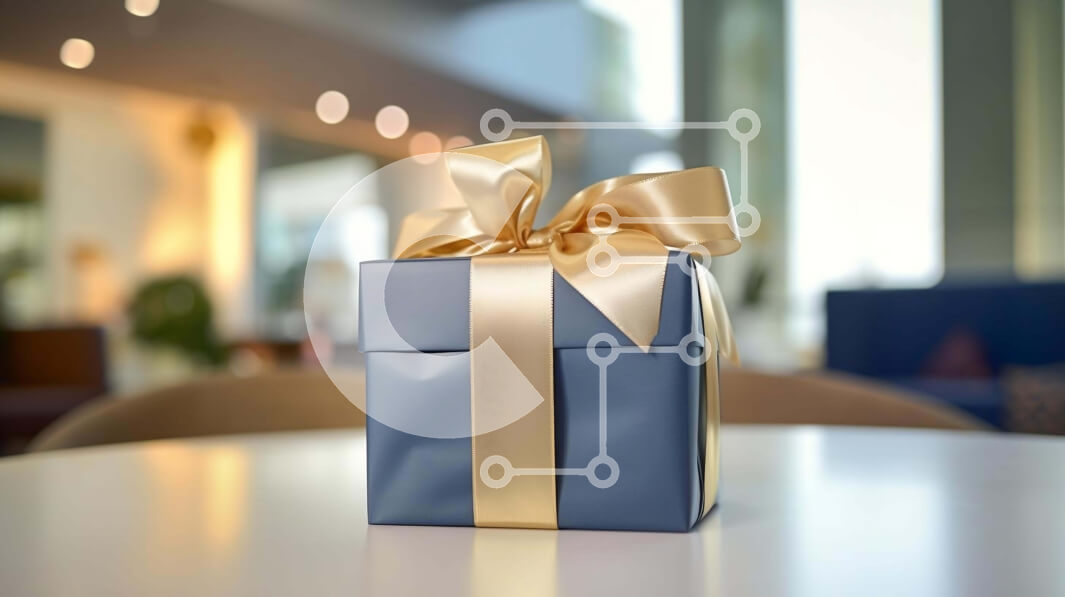 Intra Συλλεκτικό Ξύλινο Παζλ Plywood  4mm - Μπλε κουτί δώρου με χρυσή κορδέλα στο τραπέζι Σε Ξύλινο Κουτί - Διαστάσεις: 10x10 cm – 25 κομμάτια