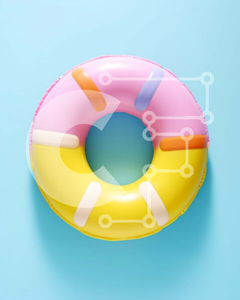 Intra Συλλεκτικό Ξύλινο Παζλ Plywood  4mm - Πολύχρωμο φουσκωτό δαχτυλίδι πισίνας σε μπλε φόντο Σε Ξύλινο Κουτί - Διαστάσεις Puzzle: 10x10 cm – 25 κομμάτια