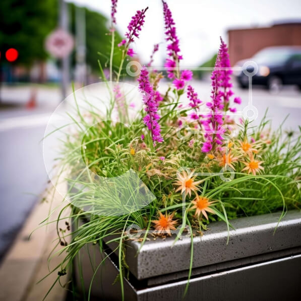 Intra Συλλεκτικό Ξύλινο Παζλ Plywood  4mm - Πολύχρωμα λουλούδια στο κουτί φυτευτών στην αστική οδό Σε Ξύλινο Κουτί - Διαστάσεις: 10x10 cm – 25 κομμάτια