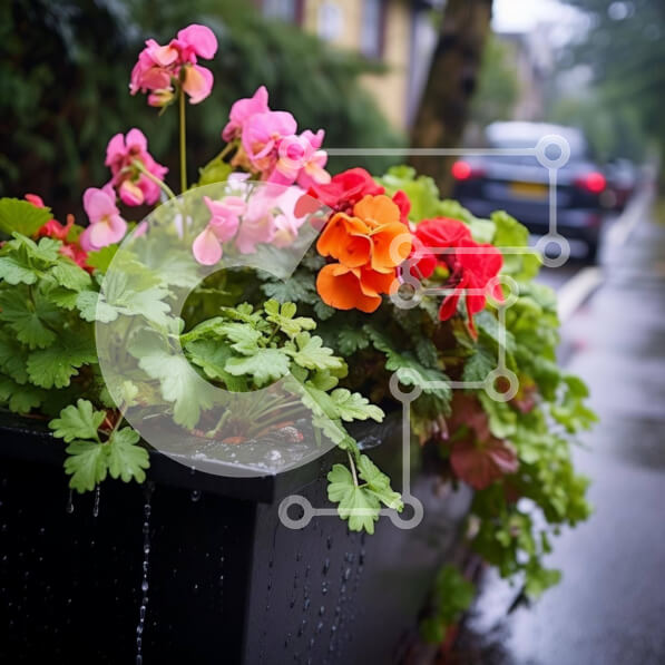 Intra Συλλεκτικό Ξύλινο Παζλ Plywood  4mm - Πολύχρωμο κουτί λουλουδιών στη βροχή με το διερχόμενο αυτοκίνητο Σε Ξύλινο Κουτί - Διαστάσεις: 10x10 cm – 25 κομμάτια