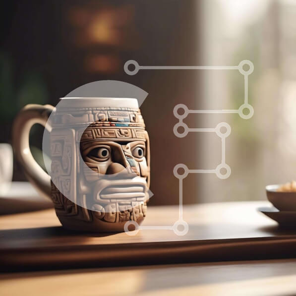 Intra Συλλεκτικό Ξύλινο Παζλ Plywood  4mm - Κούπα καφέ με σχέδιο Αζτέκων Σε Ξύλινο Κουτί - Διαστάσεις: 10x10 cm – 25 κομμάτια