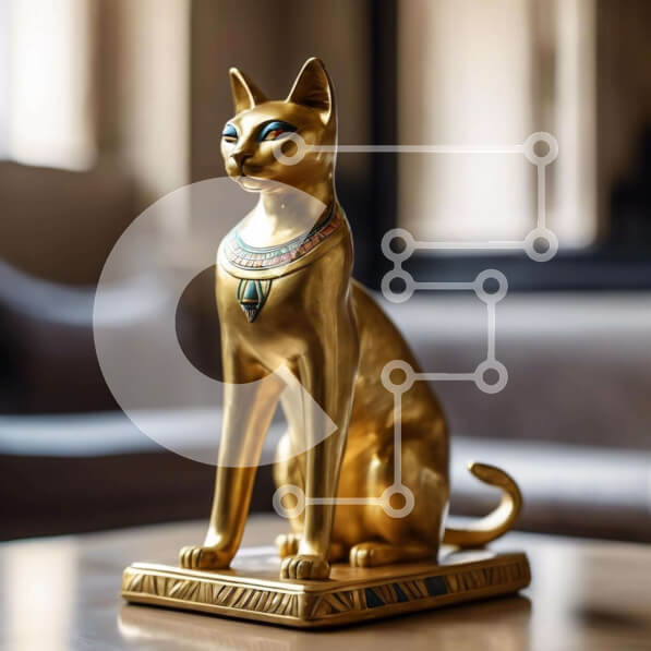 Intra Συλλεκτικό Ξύλινο Παζλ Plywood  4mm - Χρυσό άγαλμα γάτας στο τραπεζάκι σαλονιού Σε Ξύλινο Κουτί - Διαστάσεις: 10x10 cm – 25 κομμάτια