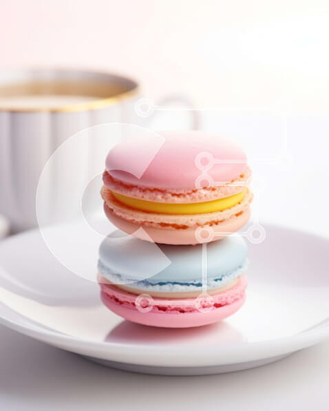 Σετ των 2 Intra Συλλεκτικό Ξύλινο Παζλ Plywood  4mm - Πολύχρωμα μακαρόν και καφές στο άσπρο πιάτο Σε Ξύλινο Κουτί - Διαστάσεις: 10x10 cm – 25 κομμάτια