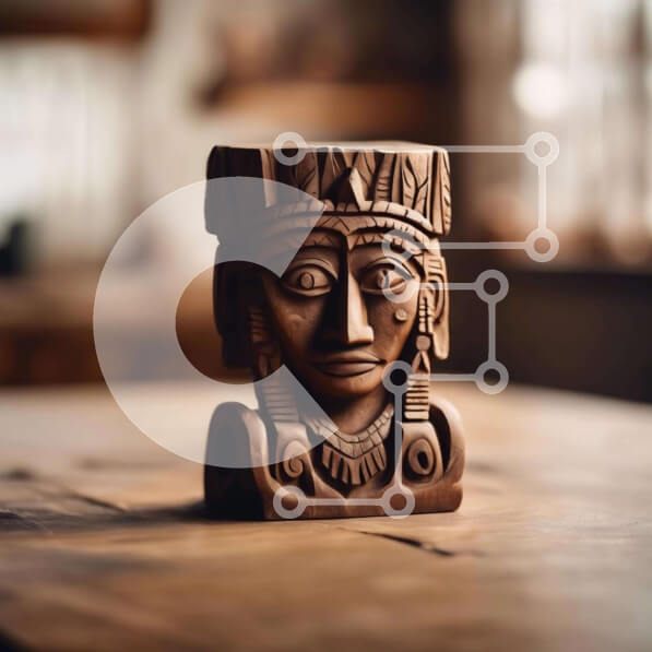 Intra Συλλεκτικό Ξύλινο Παζλ Plywood  4mm - Ξύλινο άγαλμα του αρχαίου προσώπου στο τραπέζι Σε Ξύλινο Κουτί - Διαστάσεις Puzzle: 10x10 cm – 25 κομμάτια