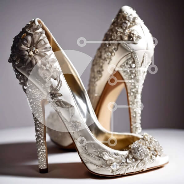 Σετ των 2 Intra Συλλεκτικό Ξύλινο Παζλ Plywood  4mm - Λευκές ψηλοτάκουνες γόβες με πέρλες και κρύσταλλα Σε Ξύλινο Κουτί - Διαστάσεις: 10x10 cm – 25 κομμάτια