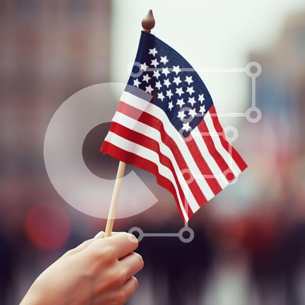 Intra Συλλεκτικό Ξύλινο Παζλ Plywood  4mm - Αμερικανική σημαία σε πολυσύχναστους δρόμους Σε Ξύλινο Κουτί - Διαστάσεις: 10x10 cm – 25 κομμάτια