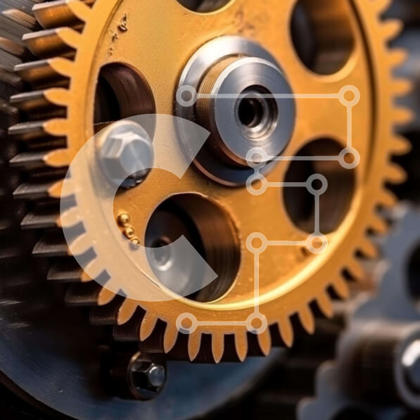 Intra Συλλεκτικό Ξύλινο Παζλ Plywood  4mm - Κοντινή όψη των βιομηχανικών εργαλείων και γραναζιών Σε Ξύλινο Κουτί - Διαστάσεις Puzzle: 10x10 cm – 25 κομμάτια