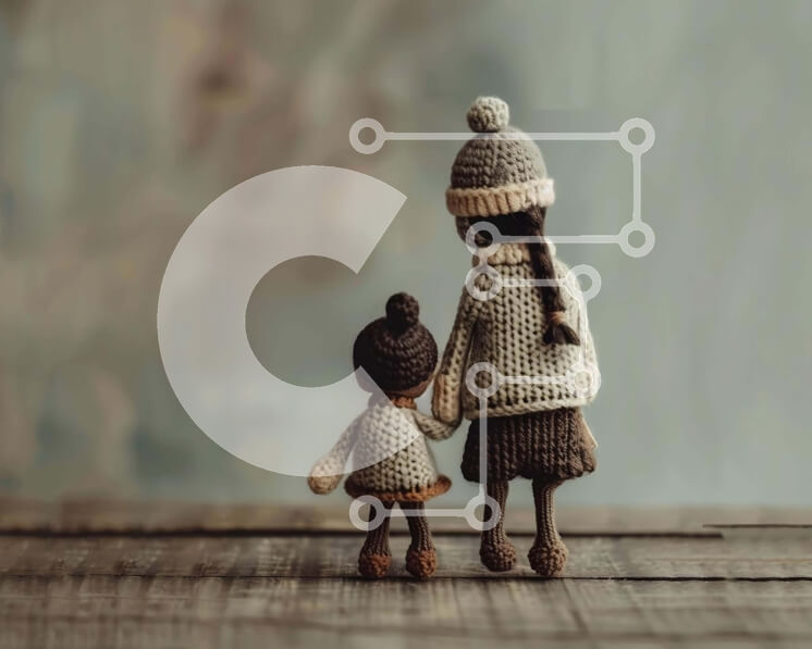 Intra Συλλεκτικό Ξύλινο Παζλ Plywood  4mm - Κροσέ κούκλες σε χειμερινά ρούχα κρατώντας τα χέρια Σε Ξύλινο Κουτί - Διαστάσεις Puzzle: 10x10 cm – 25 κομμάτια