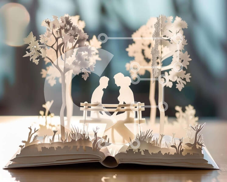 Intra Συλλεκτικό Ξύλινο Παζλ Plywood  4mm - Καλλιτεχνική σκηνή με άτομα με κομμένα χαρτιά στο ανοιχτό βιβλίο Σε Ξύλινο Κουτί - Διαστάσεις Puzzle: 10x10 cm – 25 κομμάτια