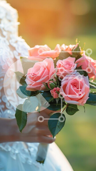 Intra Συλλεκτικό Ξύλινο Παζλ Plywood  4mm - Μπουκέτο ροζ τριαντάφυλλου κρατώντας νύφη Σε Ξύλινο Κουτί - Διαστάσεις Puzzle: 10x10 cm – 25 κομμάτια