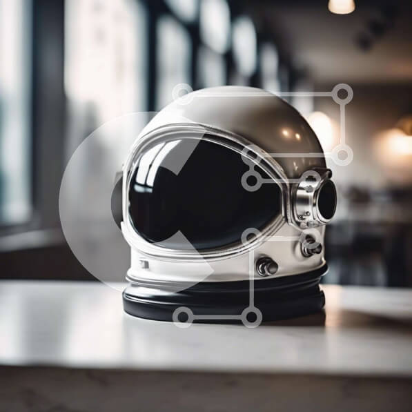 Intra Συλλεκτικό Ξύλινο Παζλ Plywood  4mm - Φουτουριστικό κράνος αστροναυτών στο τραπέζι Σε Ξύλινο Κουτί - Διαστάσεις Puzzle: 10x10 cm – 25 κομμάτια