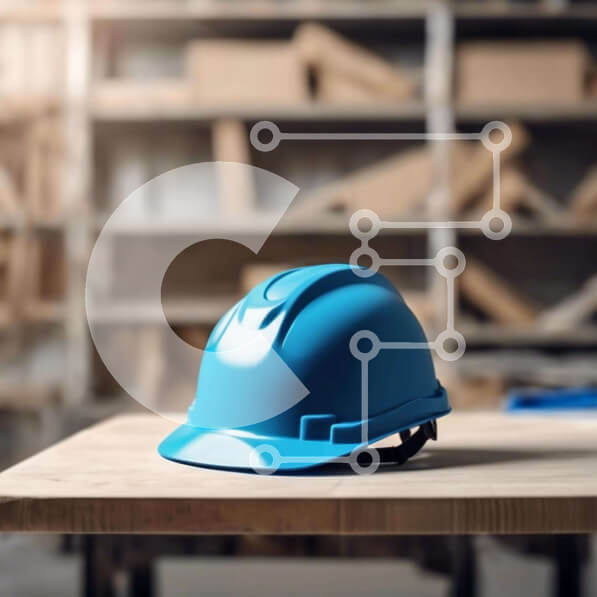 Intra Συλλεκτικό Ξύλινο Παζλ Plywood  4mm - Μπλε σκληρό καπέλο σε ξύλινο τραπέζι Σε Ξύλινο Κουτί - Διαστάσεις Puzzle: 10x10 cm – 25 κομμάτια