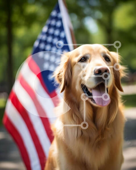 Σετ των 2 Intra Συλλεκτικό Ξύλινο Παζλ Plywood  4mm - Σκύλος Γκόλντεν Ριτρίβερ με αμερικανική σημαία Σε Ξύλινο Κουτί - Διαστάσεις: 10x10 cm – 25 κομμάτια