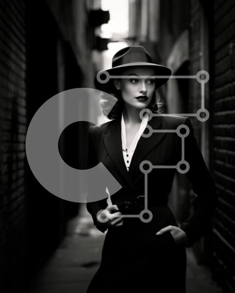 Intra Συλλεκτικό Ξύλινο Παζλ Plywood  4mm - Εκλεπτυσμένη γυναίκα στο ασπρόμαυρο σοκάκι Σε Ξύλινο Κουτί - Διαστάσεις Puzzle: 10x10 cm – 25 κομμάτια