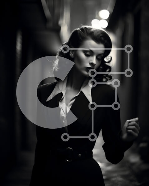 Intra Συλλεκτικό Ξύλινο Παζλ Plywood  4mm - Κομψή γυναίκα σε ασπρόμαυρη φωτογραφία που περπατά στο σοκάκι Σε Ξύλινο Κουτί - Διαστάσεις Puzzle: 10x10 cm – 25 κομμάτια