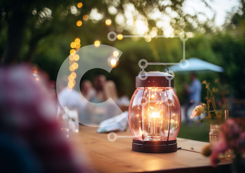 Σετ των 2 Intra Συλλεκτικό Ξύλινο Παζλ Plywood  4mm - Άνετο υπαίθριο δείπνο με φανάρι και κρασί Σε Ξύλινο Κουτί - Διαστάσεις: 10x10 cm – 25 κομμάτια