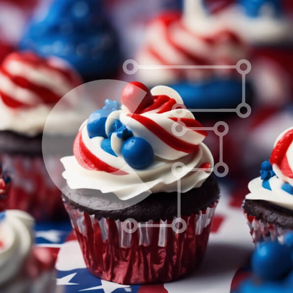 Intra Συλλεκτικό Ξύλινο Παζλ Plywood  4mm - Cupcakes 4ης Ιουλίου σε τραπεζομάντιλο αμερικανικής σημαίας Σε Ξύλινο Κουτί - Διαστάσεις: 10x10 cm – 25 κομμάτια