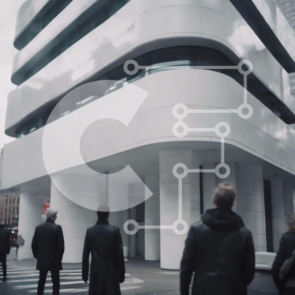 Intra Συλλεκτικό Ξύλινο Παζλ Plywood  4mm - Άνθρωποι που εισέρχονται σε ένα σύγχρονο λευκό κτίριο Σε Ξύλινο Κουτί - Διαστάσεις Puzzle: 10x10 cm – 25 κομμάτια