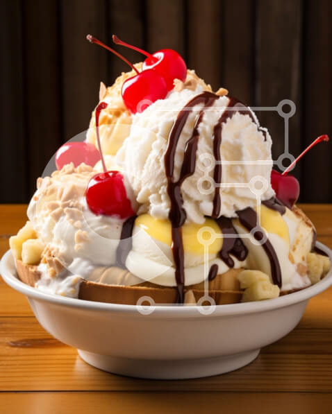 Σετ των 2 Intra Συλλεκτικό Ξύλινο Παζλ Plywood  4mm - Νόστιμο μπολ με παγωτό, μπανάνες και σάλτσα σοκολάτας Σε Ξύλινο Κουτί - Διαστάσεις: 10x10 cm – 25 κομμάτια