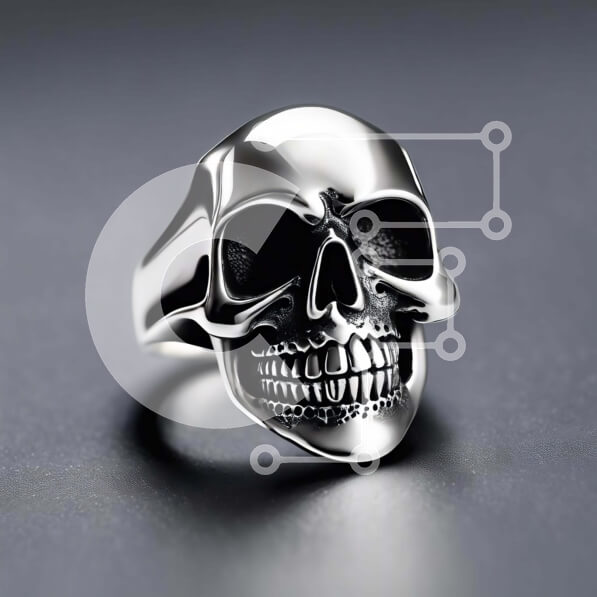 Σετ των 2 Intra Συλλεκτικό Ξύλινο Παζλ Plywood  4mm - Πολύπλοκα λεπτομερές ασημένιο κρανίο δαχτυλίδι σε γκρι φόντο Σε Ξύλινο Κουτί - Διαστάσεις: 10x10 cm – 25 κομμάτια