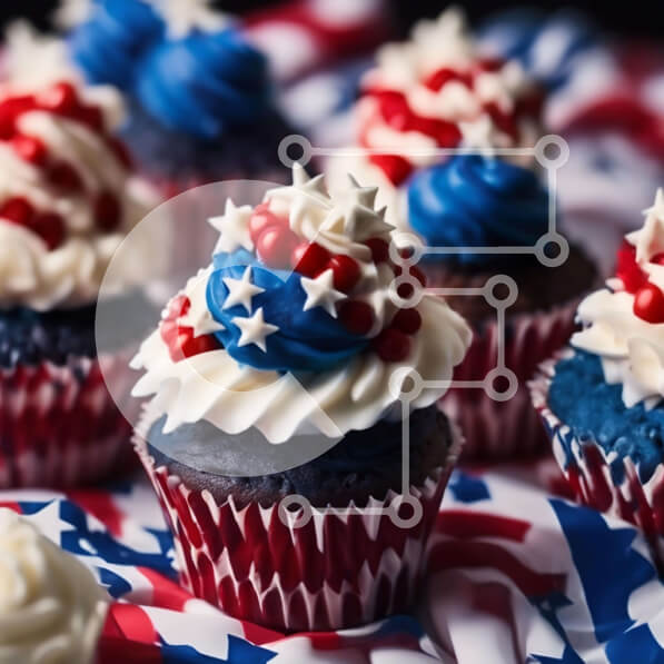 Σετ των 2 Intra Συλλεκτικό Ξύλινο Παζλ Plywood  4mm - Cupcakes 4ης Ιουλίου με παγωμένο κόκκινο, λευκό και μπλε Σε Ξύλινο Κουτί - Διαστάσεις: 10x10 cm – 25 κομμάτια