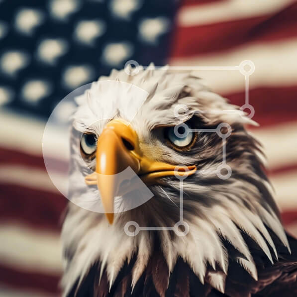 Intra Συλλεκτικό Ξύλινο Παζλ Plywood  4mm - Εκφοβιστικός Φαλακρός Αετός μπροστά από την Αμερικανική Σημαία Σε Ξύλινο Κουτί - Διαστάσεις: 10x10 cm – 25 κομμάτια